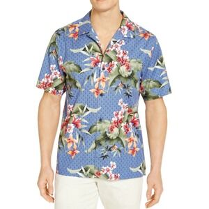 Tommy Bahama Spadacini On Geo Dot Tropical Print Camp Shirt Size XL Blue